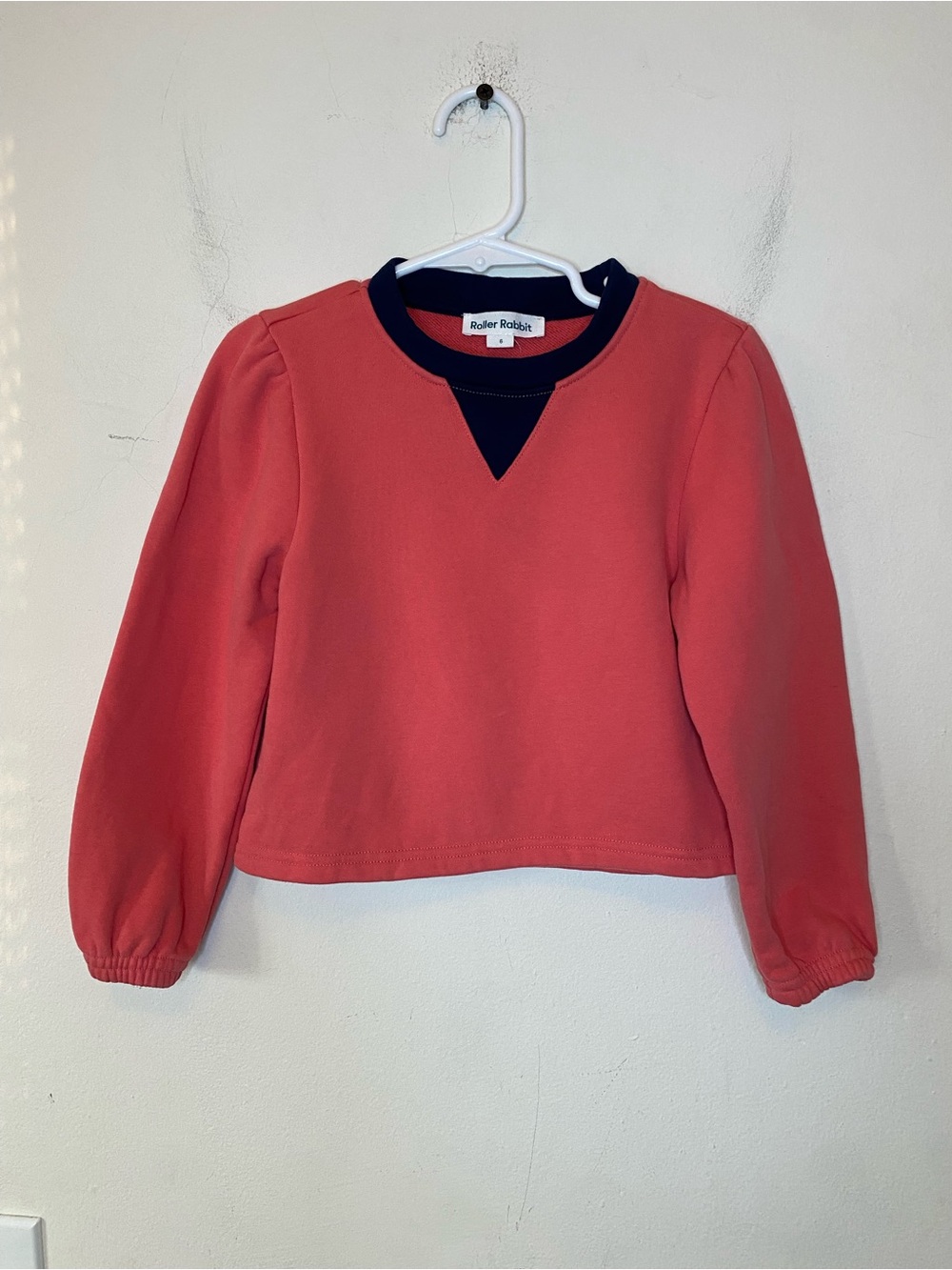 ROLLER RABBIT Kids’ Crewneck Sweatshirt Coral Pink Navy Sz 6